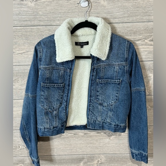 April Jeans Sherpa lined, Zip Up, Denim Jacket, Size Small, Medium Wash - Picture 4 of 10